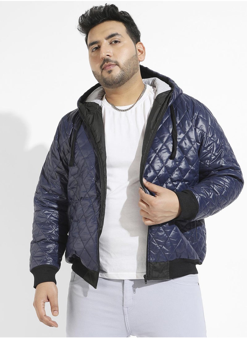 Men's Blue Quilted Puffer Jacket With Zip-Closure