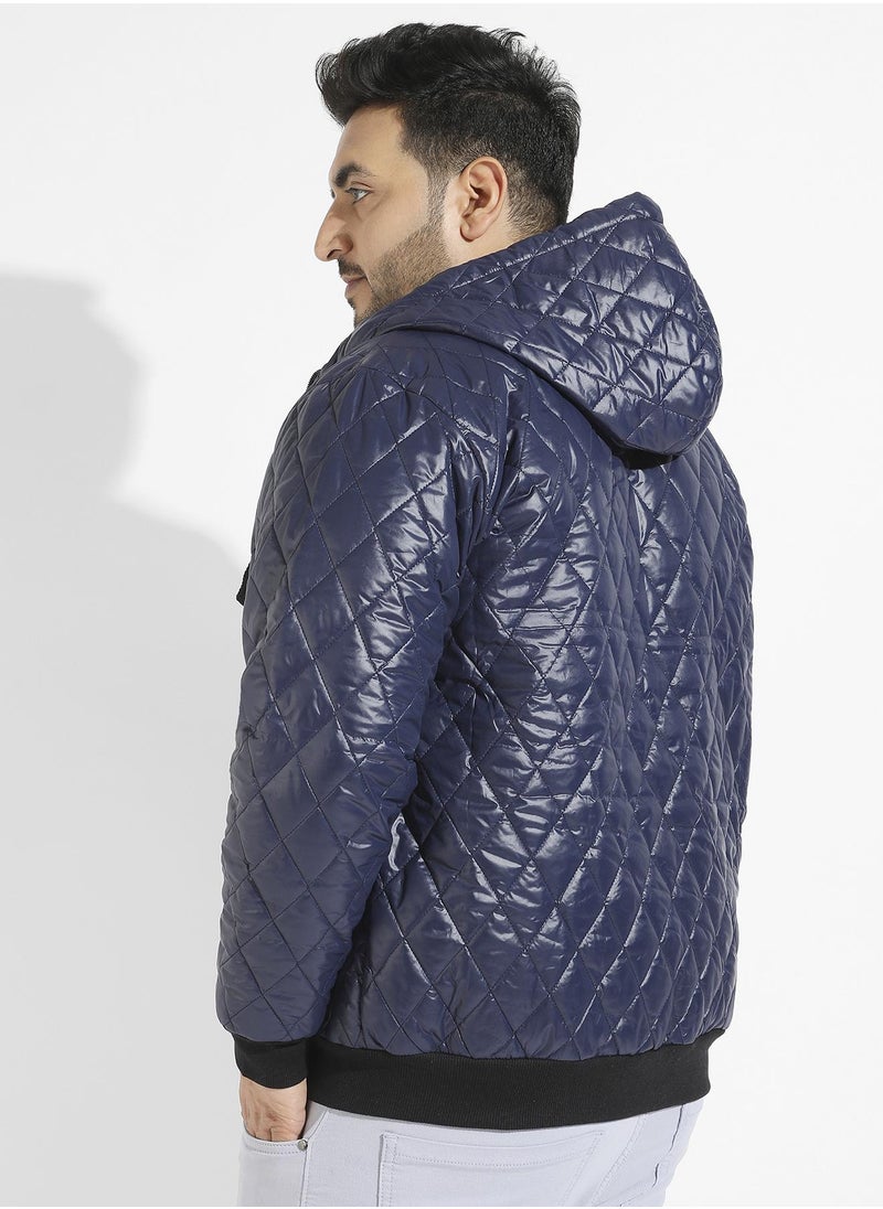 Men's Blue Quilted Puffer Jacket With Zip-Closure