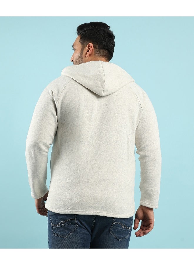 Instafab Plus Men's Light Grey Double-Breasted Jacket With Hoodie