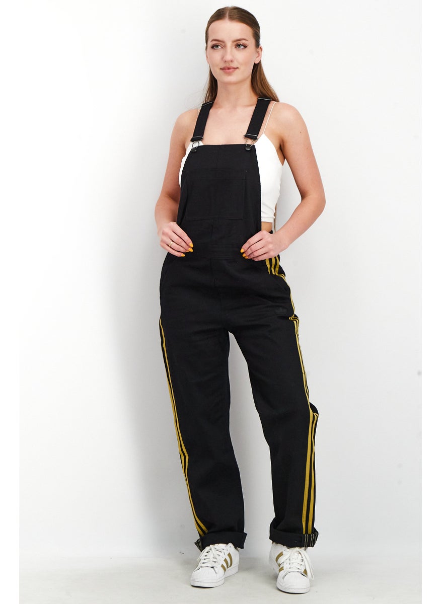 Women Sportswear Fit Sleeveless Training Jumpsuit, Black/Gold