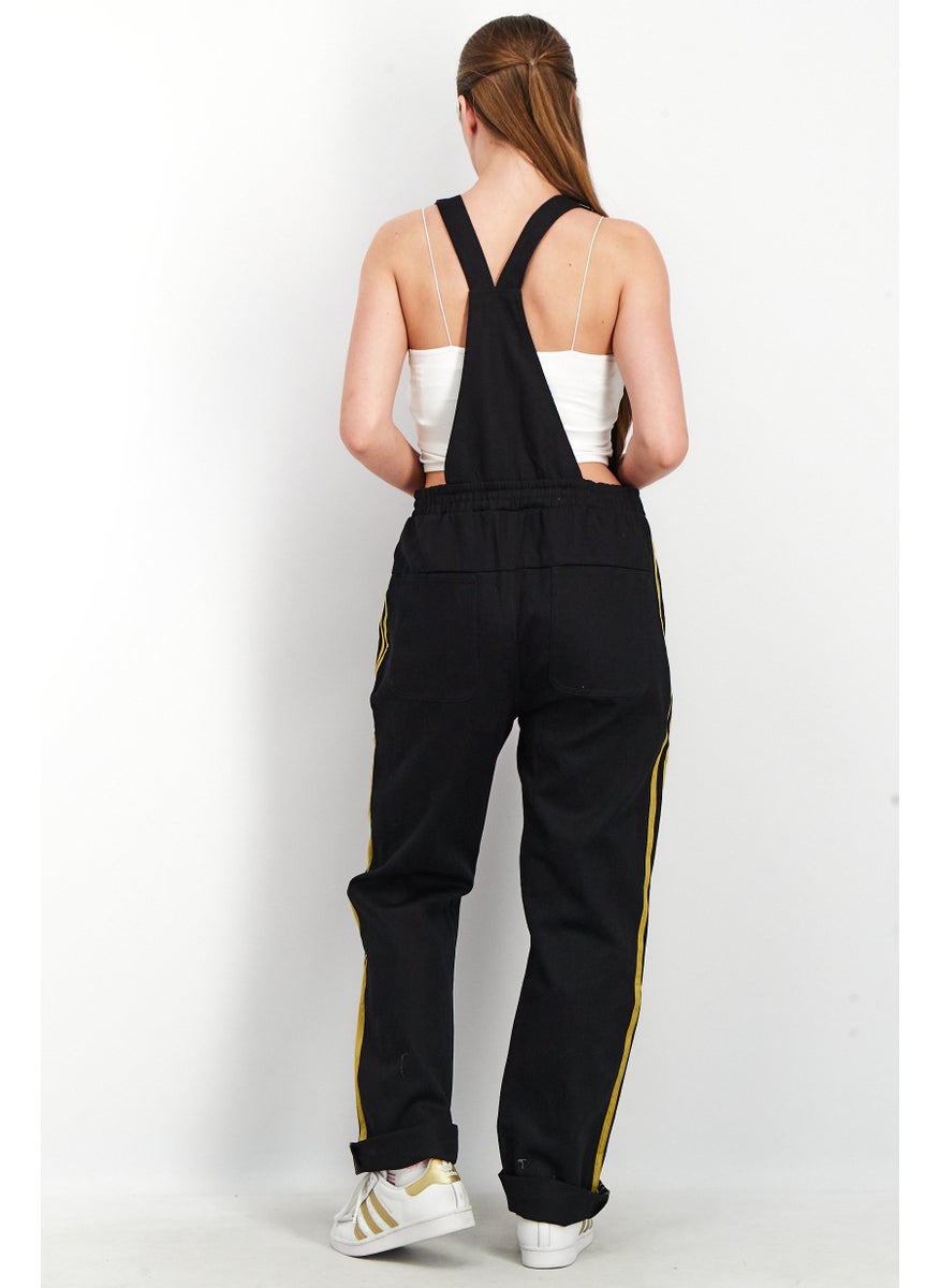 Women Sportswear Fit Sleeveless Training Jumpsuit, Black/Gold