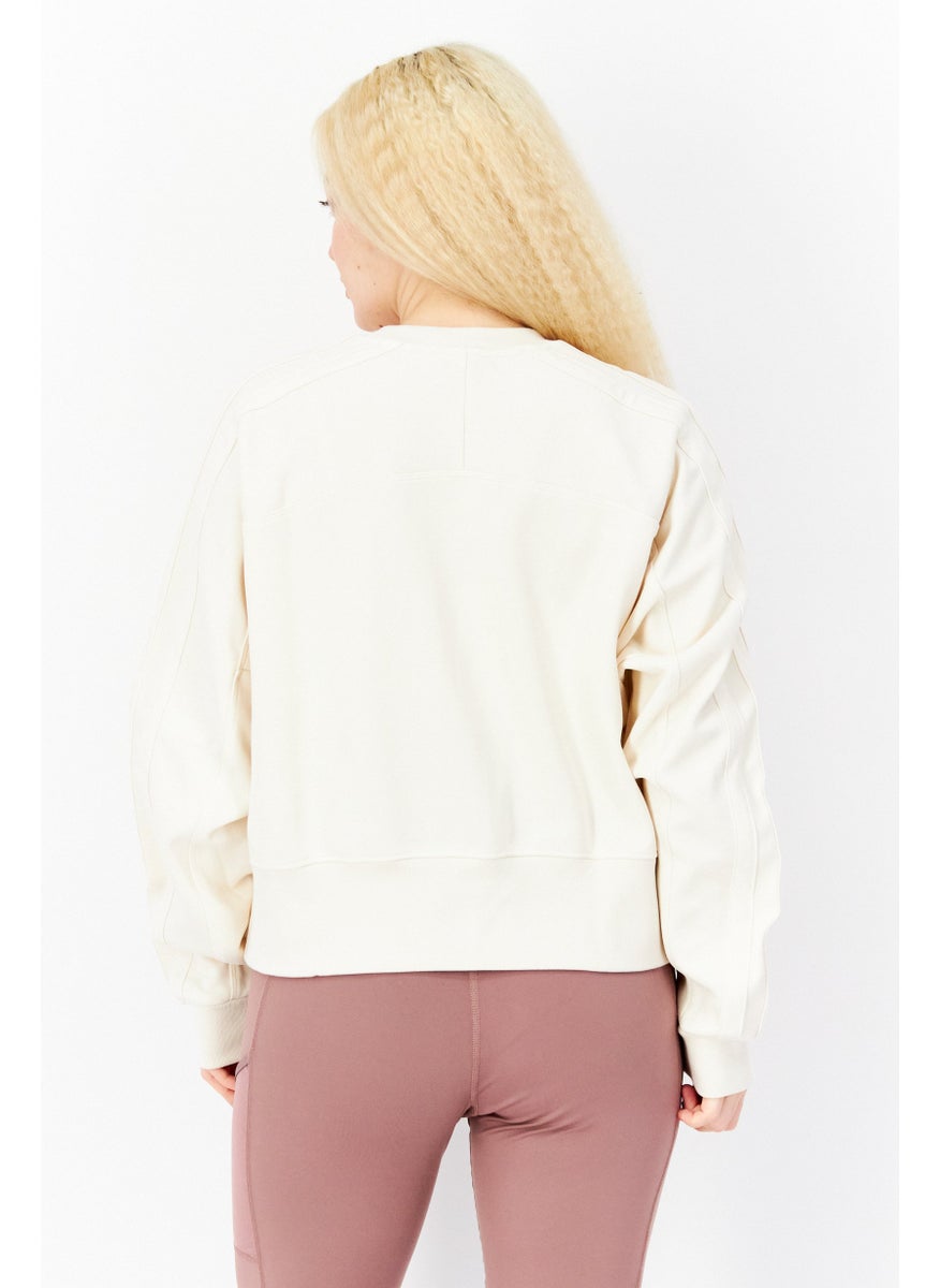 Women Sportswear Fit Long Sleeve Training Sweater, Cream