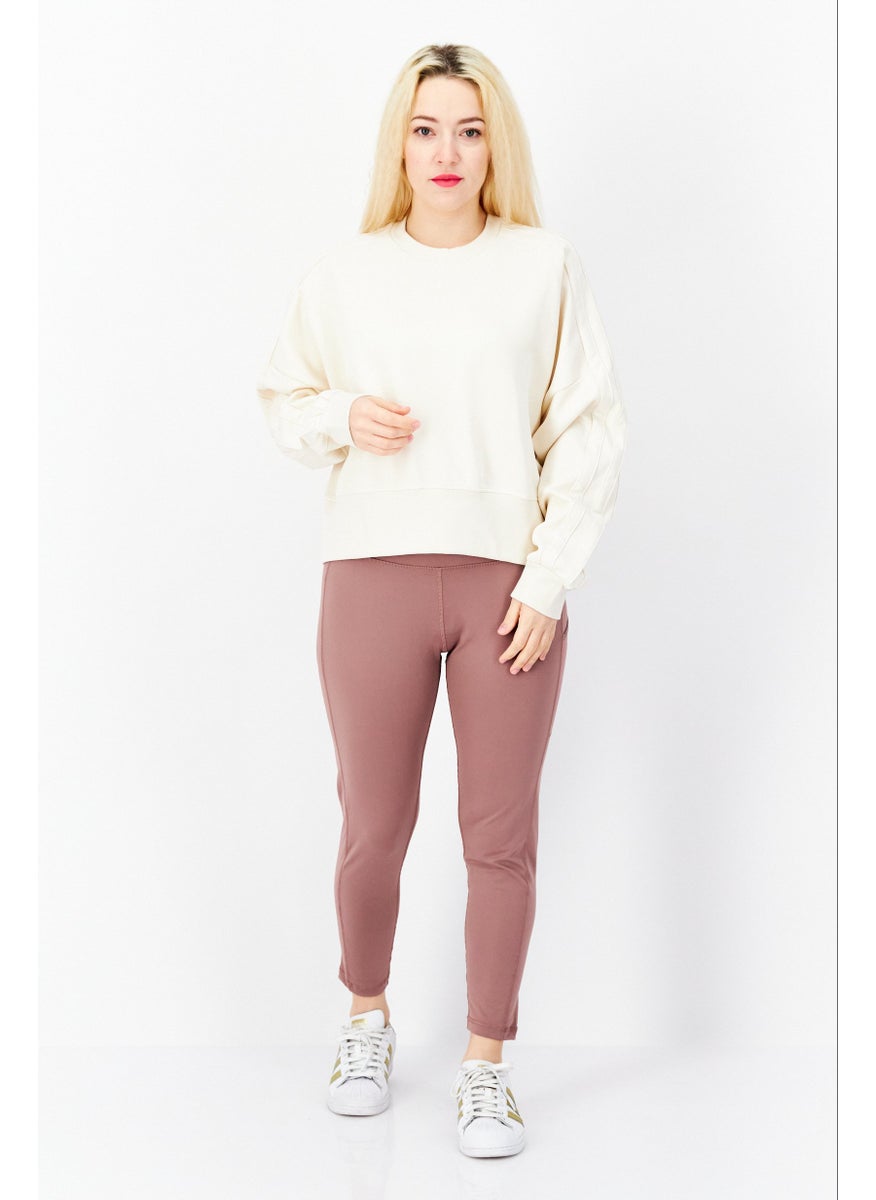Women Sportswear Fit Long Sleeve Training Sweater, Cream