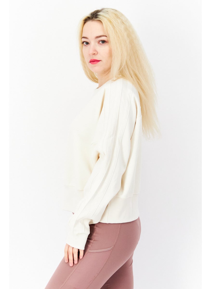 Women Sportswear Fit Long Sleeve Training Sweater, Cream