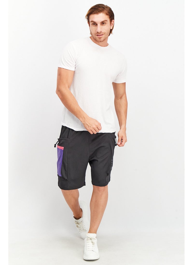 Men Sportswear Fit Brand Logo Shorts, Black Combo