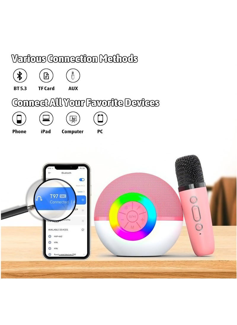 Karaoke Microphone Machine Toys for Kids and Adults, Mini Portable Bluetooth Speaker with 2 Wireless Mics,  Gifts for Boys and Girls Ages 3-12+Year(Pink)