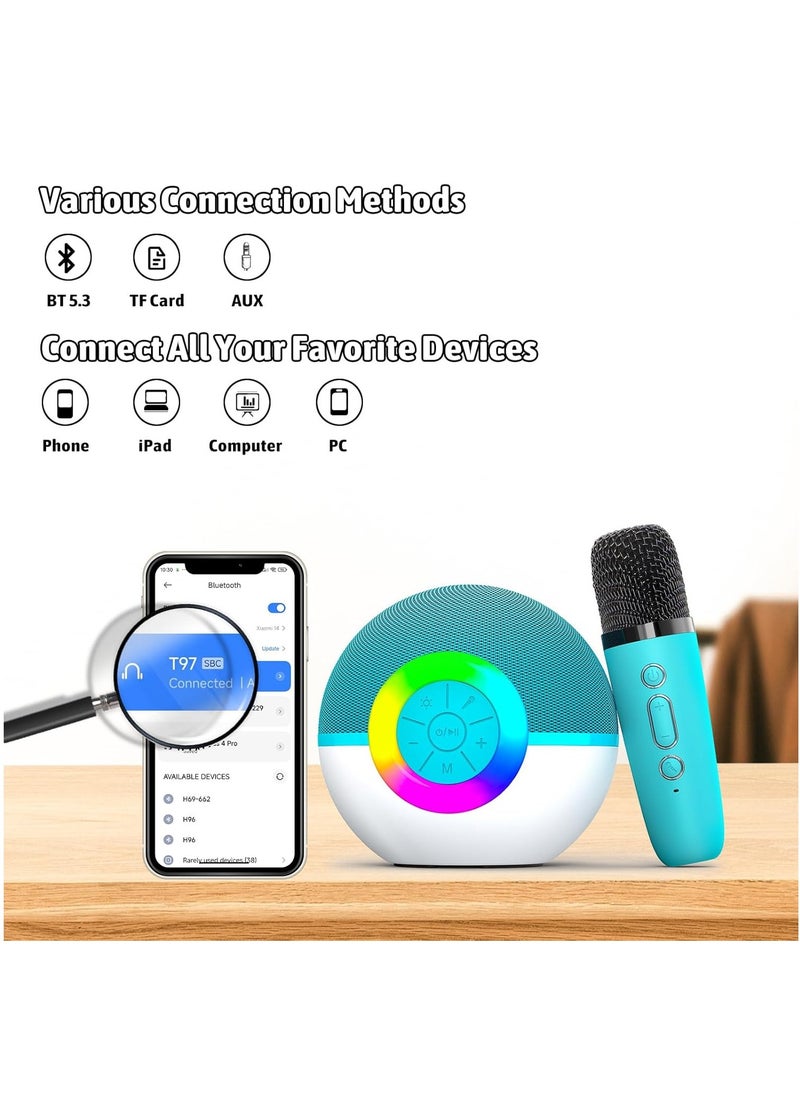 Karaoke Microphone Machine Toys for Kids and Adults, Mini Portable Bluetooth Speaker with 2 Wireless Mics,  Gifts for Boys and Girls Ages 3-12+Year(Green)