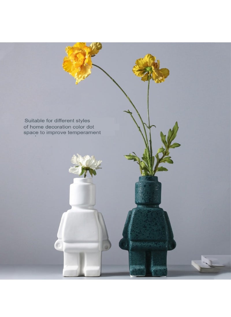 Ceramic Statue, Creativity Robot Tv Cabinet Desktop Flower Vase, Durable Nordic Style Flower Pot, Modern Home Decoration Elegant Design Robot Vase, (1pc, Small, Green)