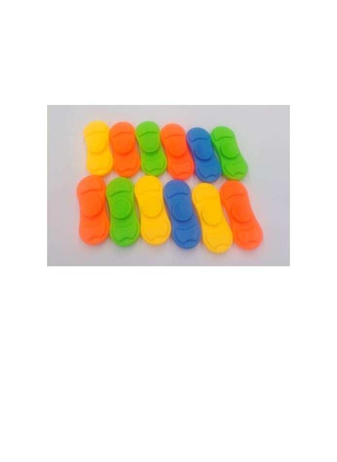 Colourful Fidget toy spinners plastic, Set of 12, Yellow, Orange, Green, Blue