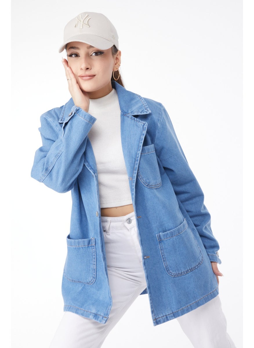 24049-BLUE Double Breasted Denim Jacket