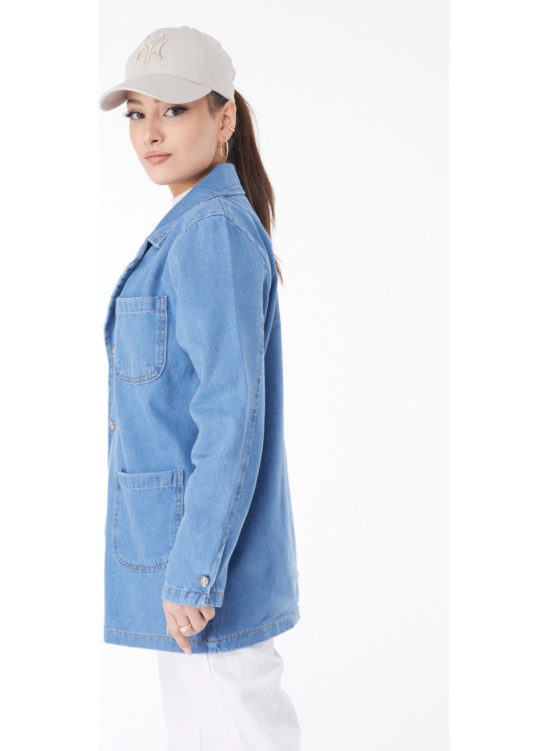 24049-BLUE Double Breasted Denim Jacket