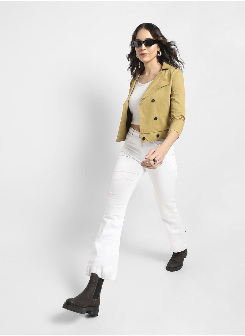 Women's Mustard Yellow Biker Jacket With Contrast Buttons