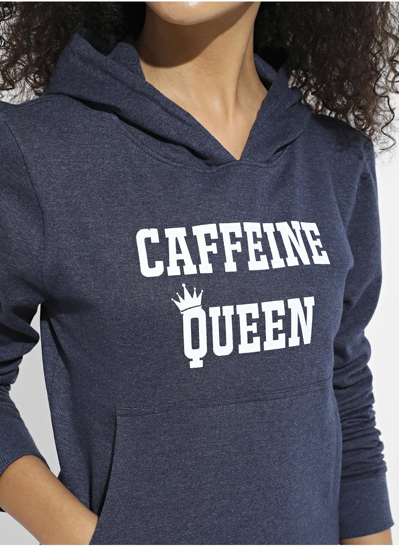 Women's Blue Caffeine Queen Hoodie With Kangaroo Pockets