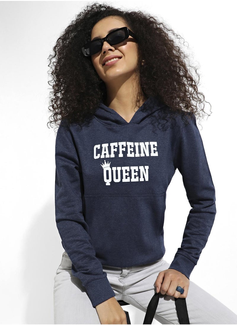 Women's Blue Caffeine Queen Hoodie With Kangaroo Pockets