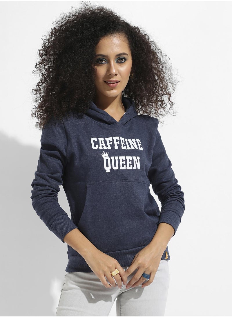 Women's Blue Caffeine Queen Hoodie With Kangaroo Pockets