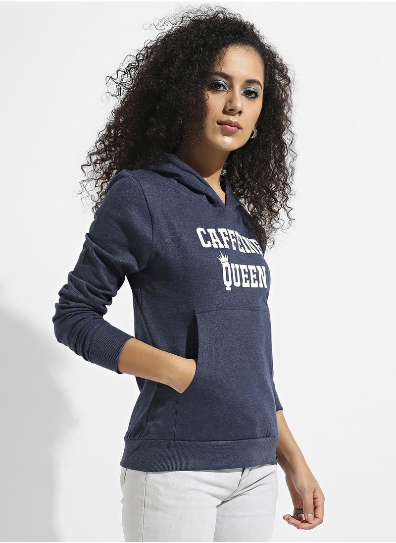 Women's Blue Caffeine Queen Hoodie With Kangaroo Pockets