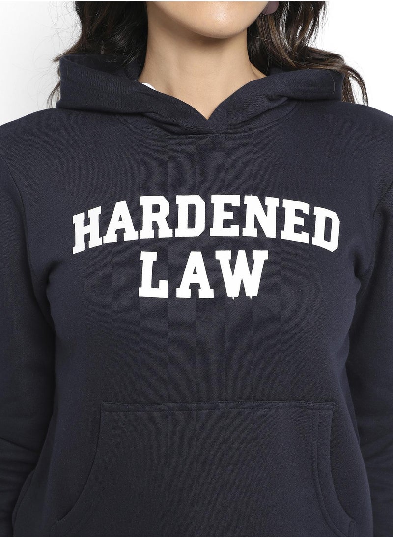 Women's Navy Blue Hardened Law Hoodie With Kangaroo Pockets