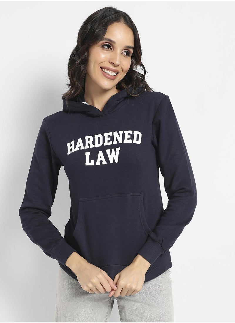 Women's Navy Blue Hardened Law Hoodie With Kangaroo Pockets