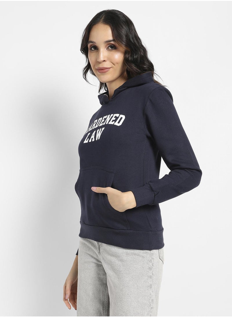 Women's Navy Blue Hardened Law Hoodie With Kangaroo Pockets