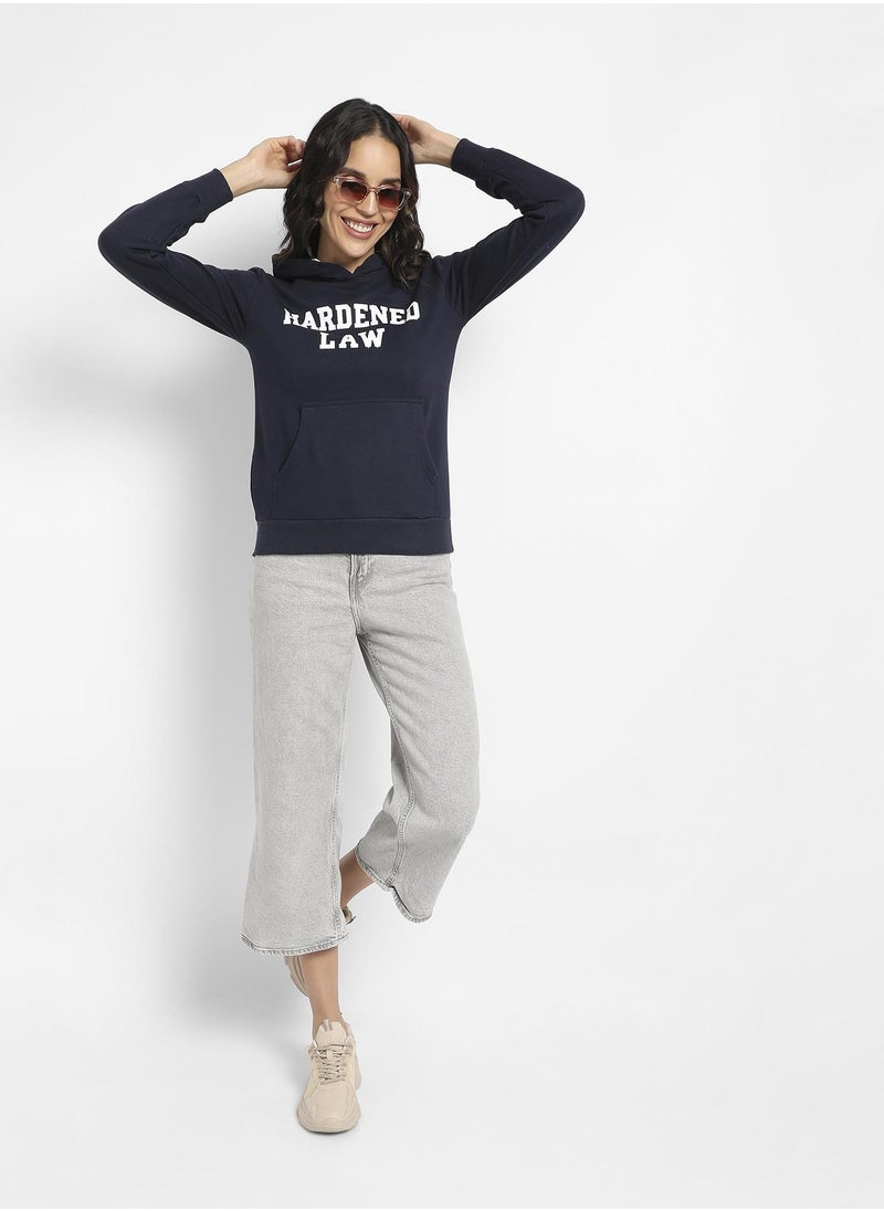 Women's Navy Blue Hardened Law Hoodie With Kangaroo Pockets