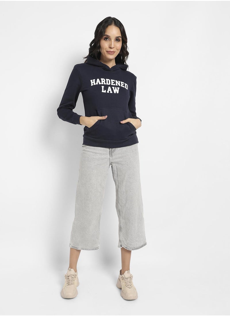 Women's Navy Blue Hardened Law Hoodie With Kangaroo Pockets