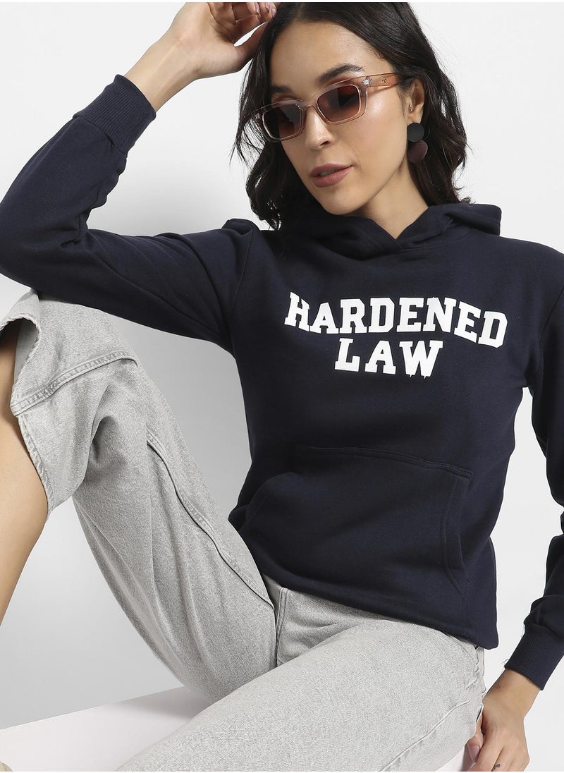 Women's Navy Blue Hardened Law Hoodie With Kangaroo Pockets