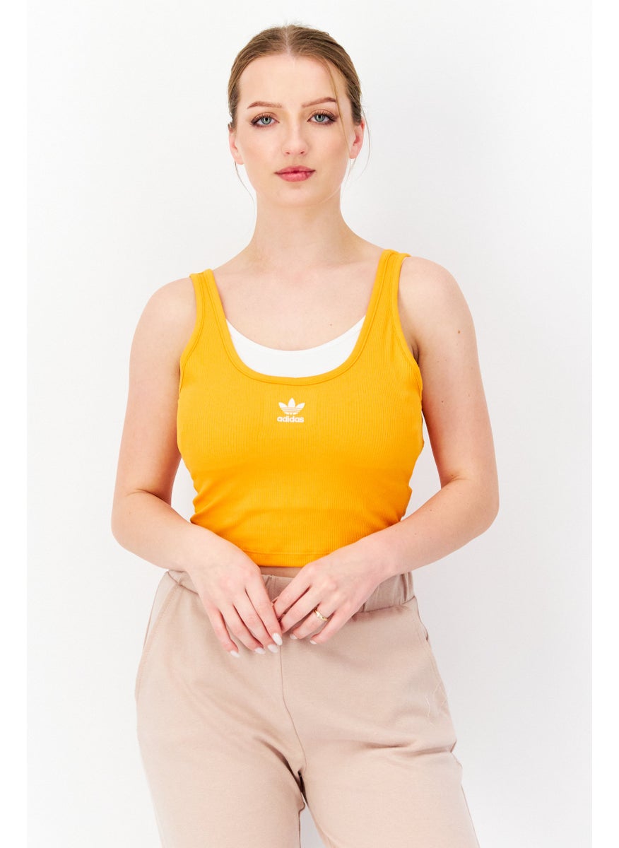 Women Sportswear Fit Sleeveless Outdoor Crop Top, Orange