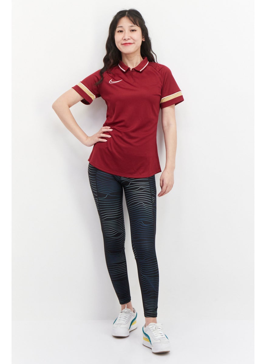 Women Dri-Fit Short Sleeve Training Polo Shirt, Maroon Combo