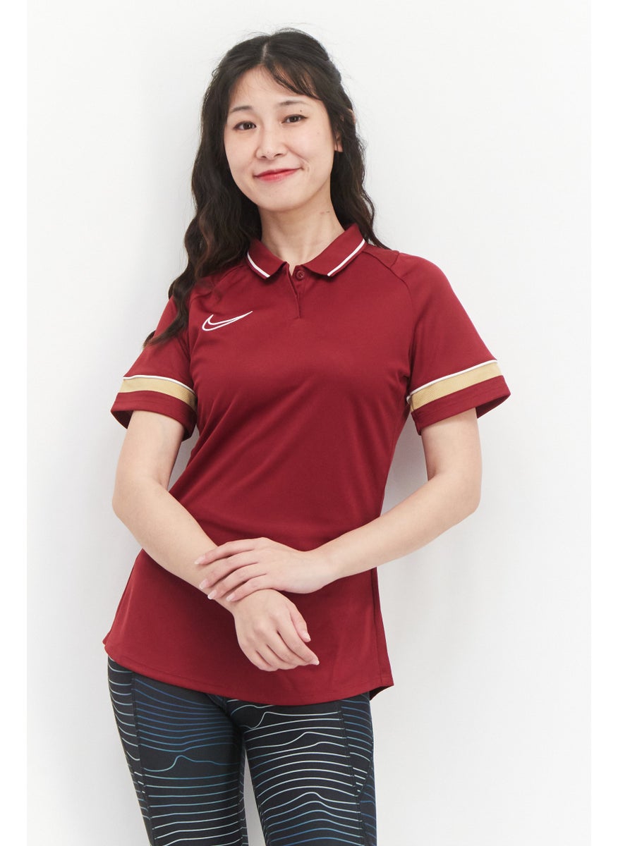 Women Dri-Fit Short Sleeve Training Polo Shirt, Maroon Combo