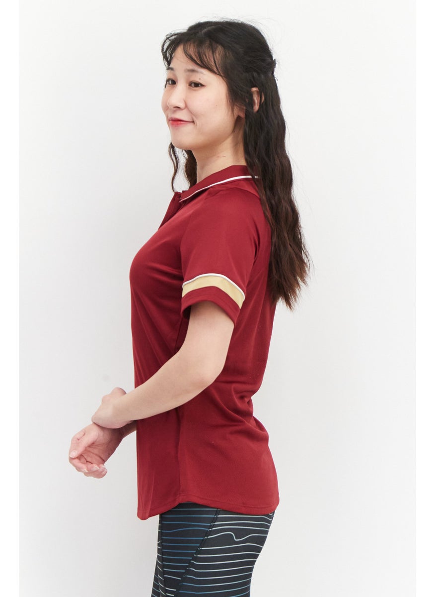 Women Dri-Fit Short Sleeve Training Polo Shirt, Maroon Combo