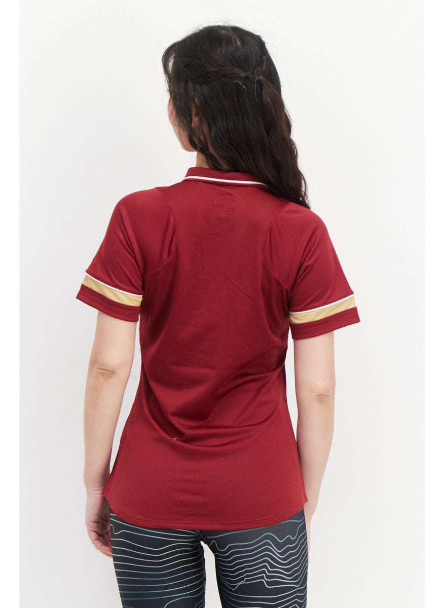 Women Dri-Fit Short Sleeve Training Polo Shirt, Maroon Combo