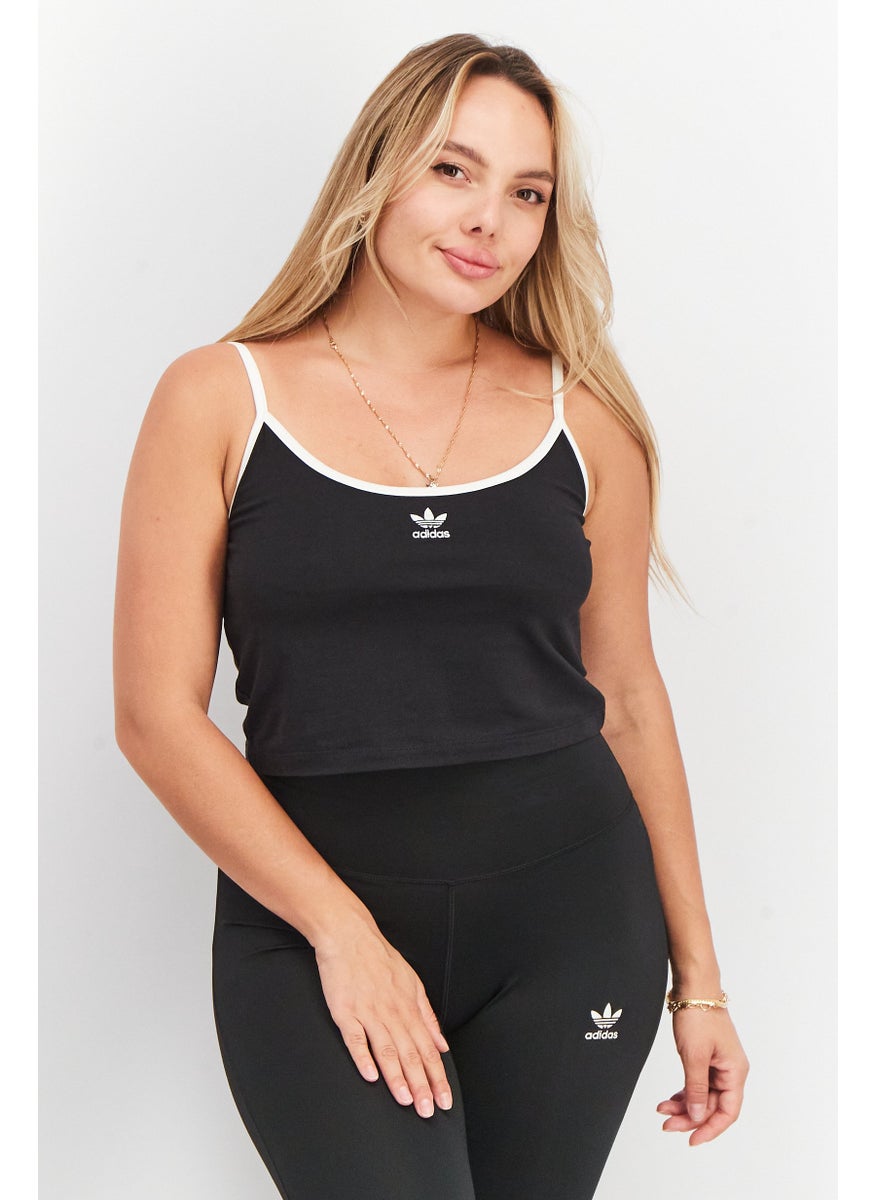 Women Sportswear Fit Spaghetti Strap Training Crop Top, Black