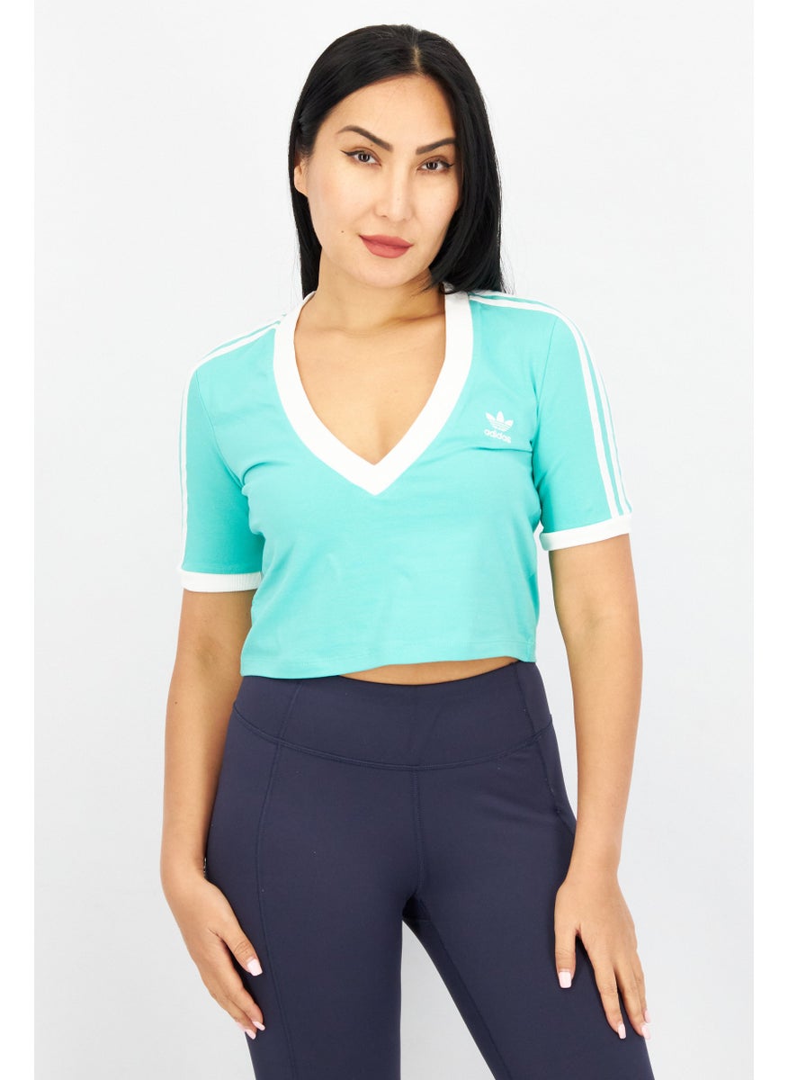 Women Sportswear Fit Short Sleeve Running Crop Top, Light Green/White