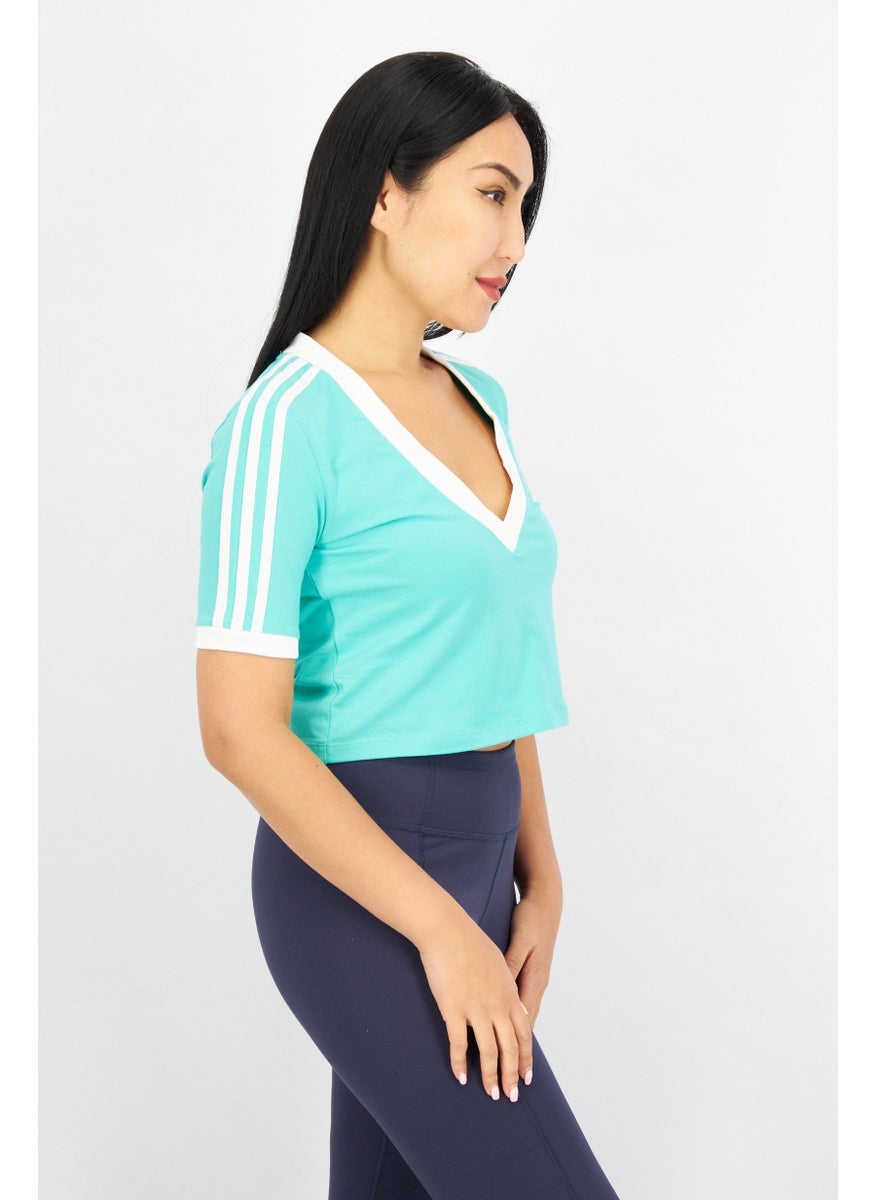 Women Sportswear Fit Short Sleeve Running Crop Top, Light Green/White