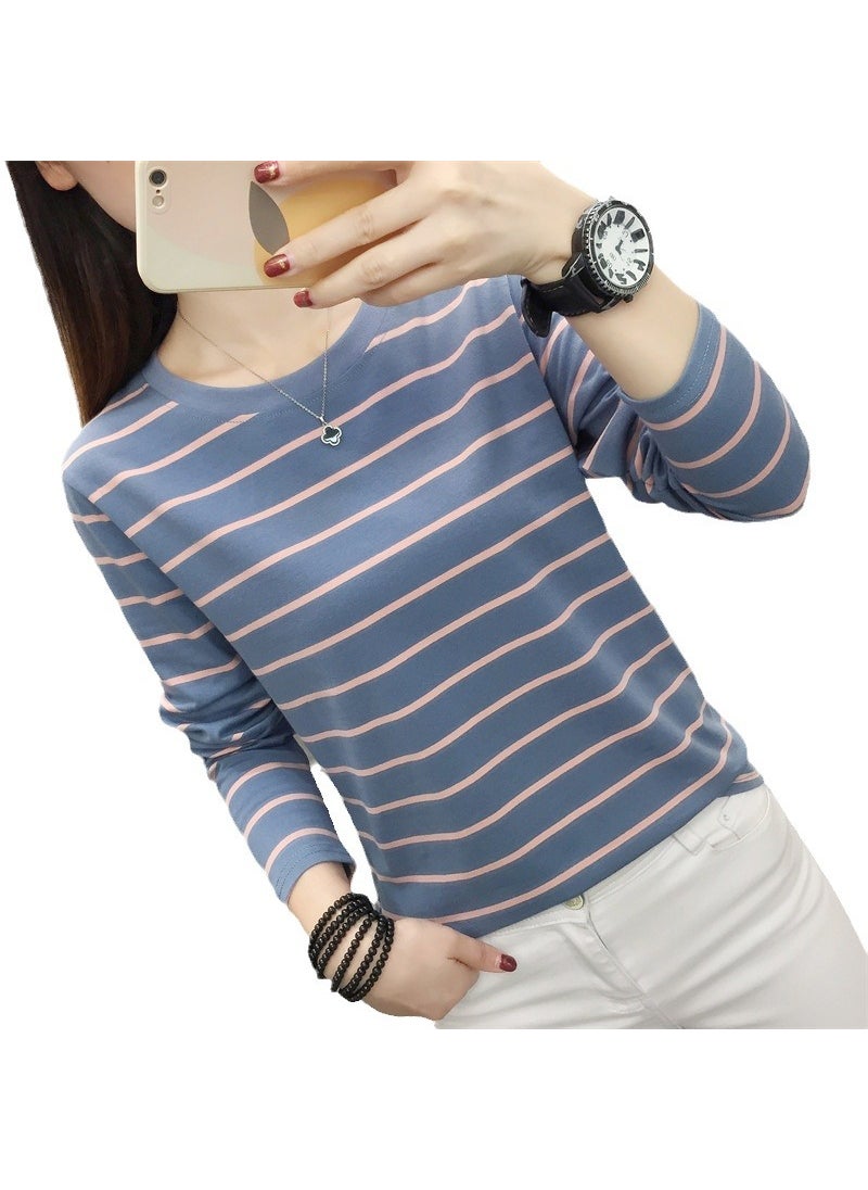 Loose Stripe Cotton Tee Women Plus Size Pink