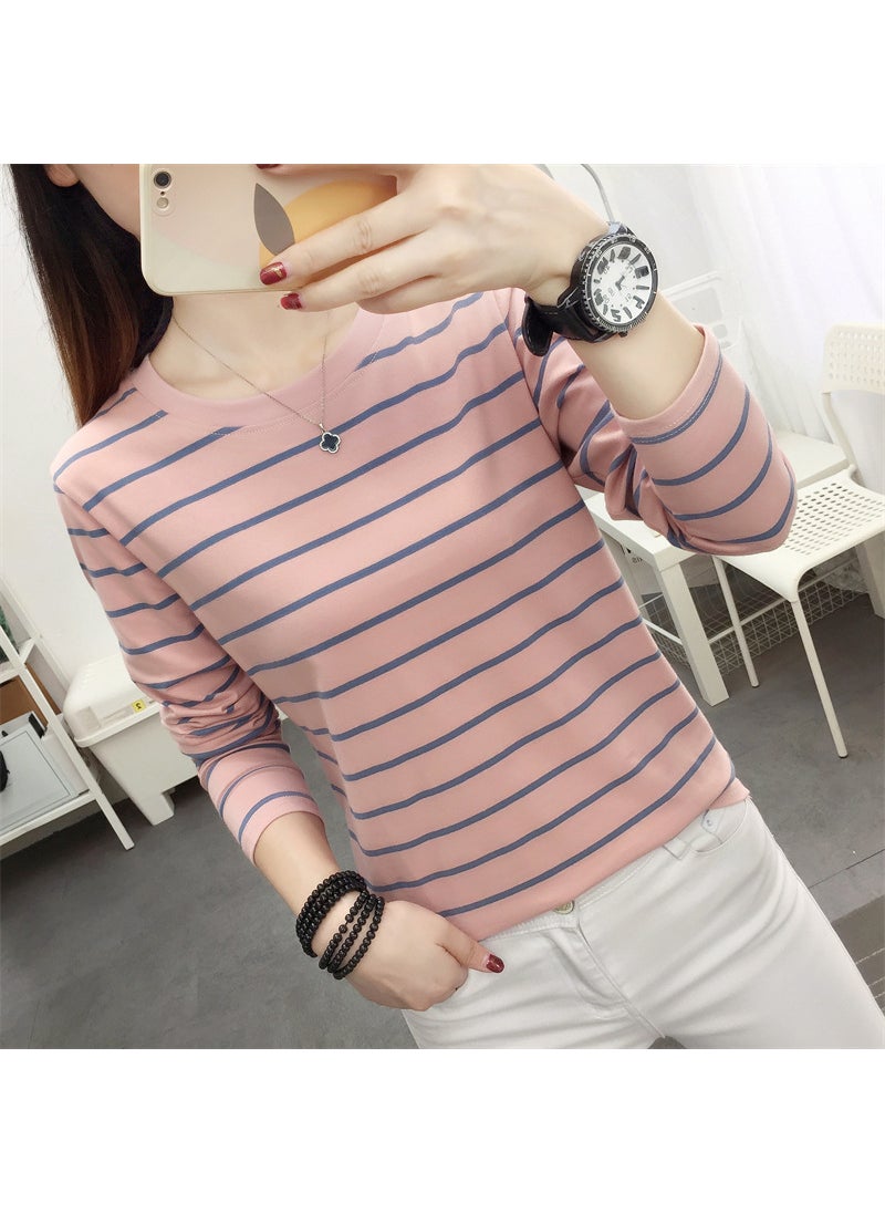 Loose Stripe Cotton Tee Women Plus Size Pink