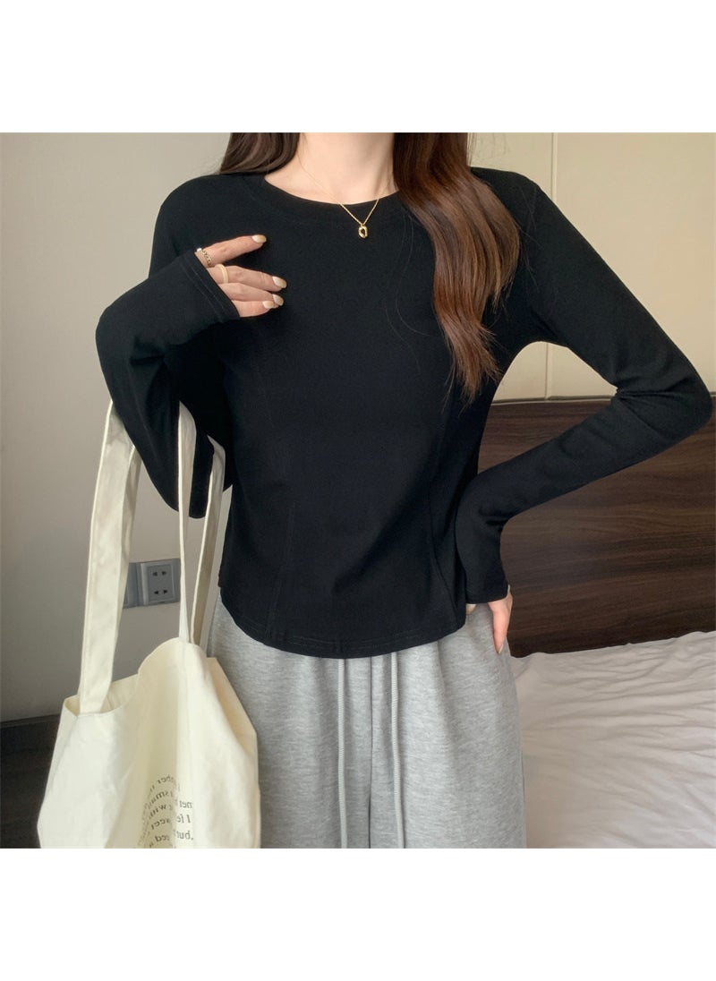 2024 Autumn Slim Fit Crop Top Tee for Women Black