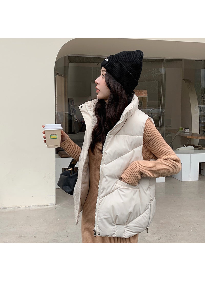 Womens Winter Puffer Vest 2024 Casual Warm Sleeveless Jacket Creamy-white