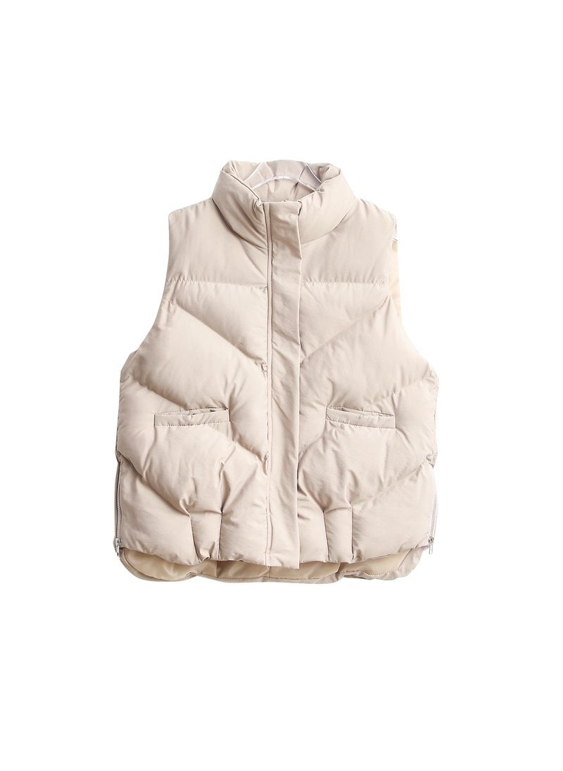 Womens Winter Puffer Vest 2024 Casual Warm Sleeveless Jacket Creamy-white