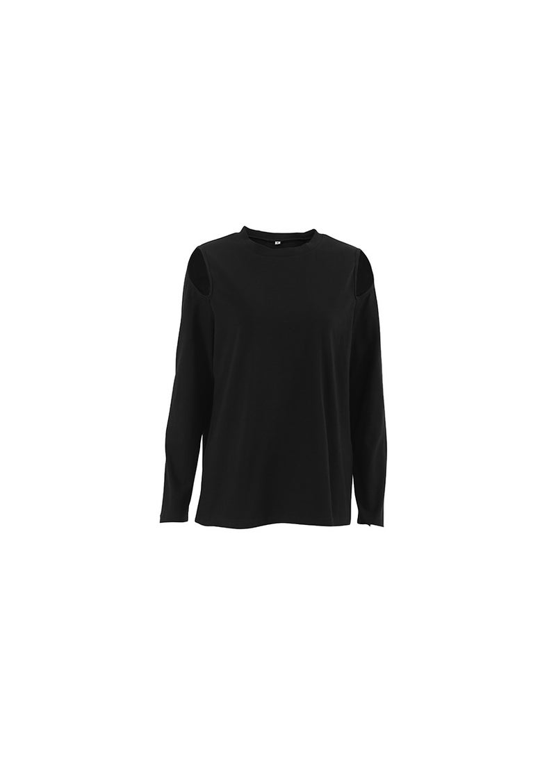 Chic Off-Shoulder Black Long Sleeve Tee Black