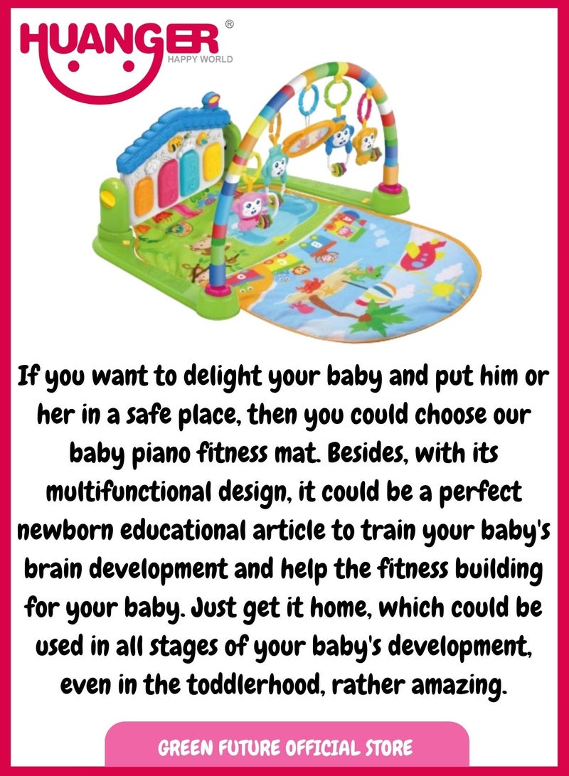 Baby Playmat w/ Piano Music, 2 in 1 Hanging Toys and Mat for Newborns and Infants, Soft Playmat for Early Learning, Blue