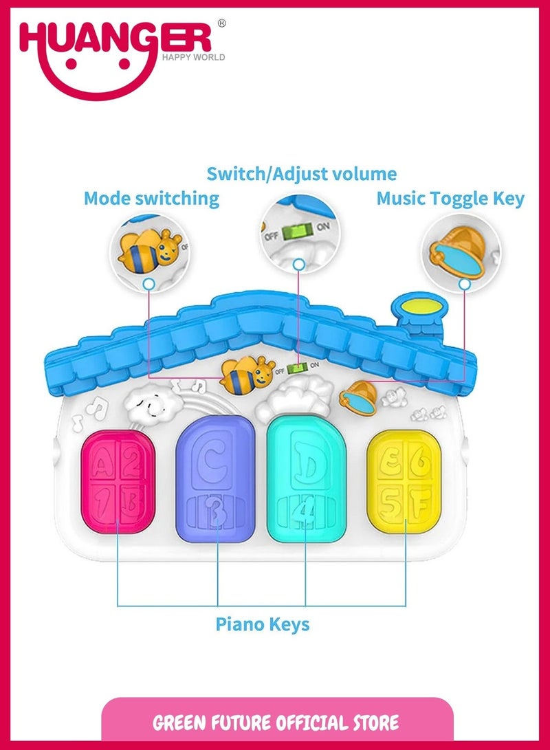 Baby Playmat w/ Piano Music, 2 in 1 Hanging Toys and Mat for Newborns and Infants, Soft Playmat for Early Learning, Blue