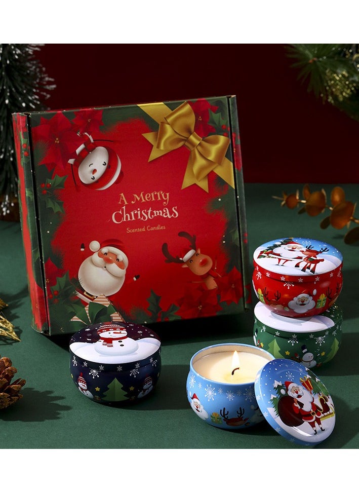 4 Pcs Christmas Scented Candles Gift Set，Exquisite gift box packaging，2.5 Oz, Scented Candles Gift Set,Christmas Candle Decoration, Smokeless Natural Soya Wax, Long Lasting Portable