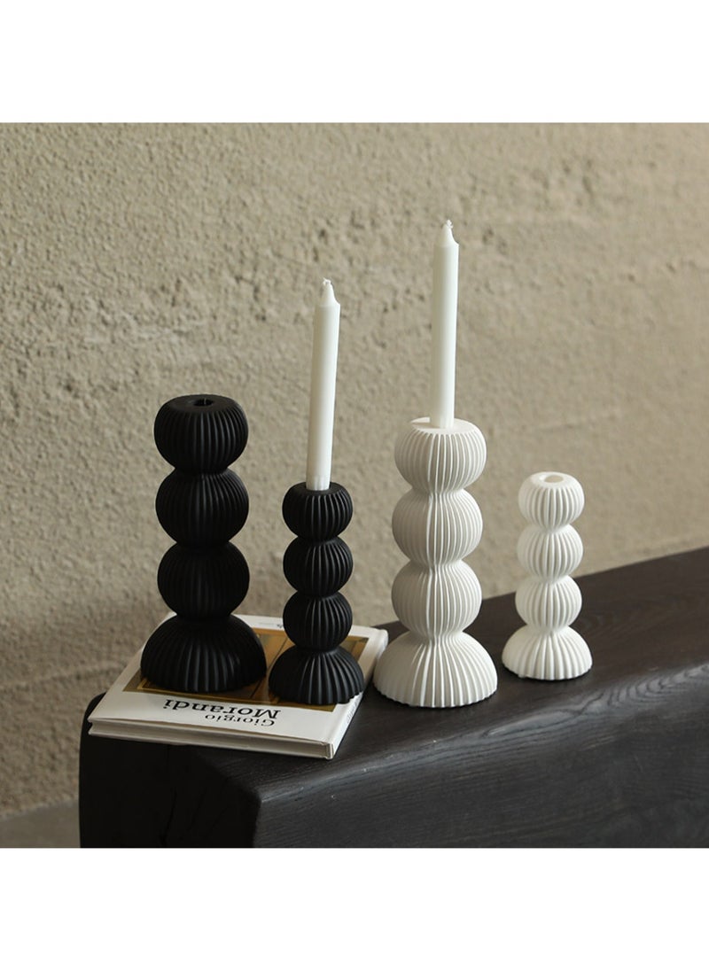 Black Small Candle Holder, Ceramic Candle Holder For Pillar Taper Candles And Tea Lights, Suitable For Family Dining Table Home Decoration