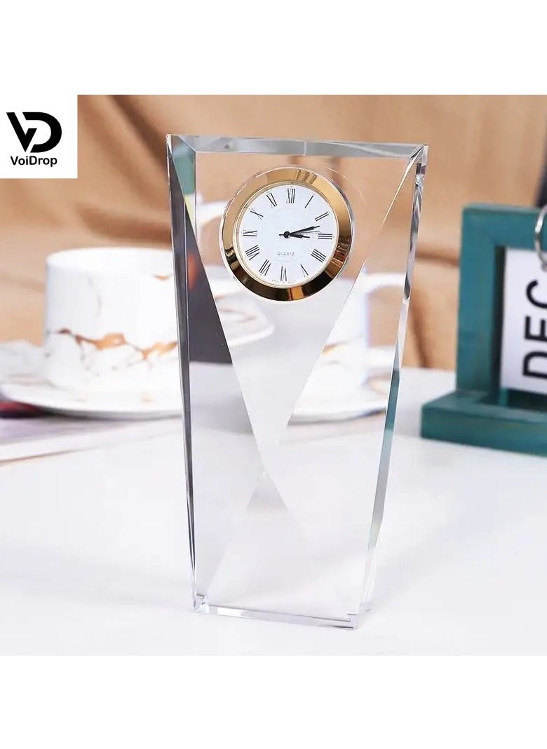 Transparent Mechanical Clock Crystal Personalized Shelf Timepiece Table Clock Service Award Business Promotion And Wedding Present Crystal Clock Tower Shape Silver