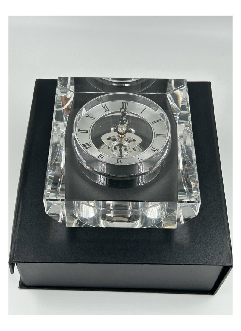 Transparent Mechanical Clock Crystal Personalized Shelf Timepiece Table clock Service Award Business Promotion And Wedding Present Crystal Clock Square Shape