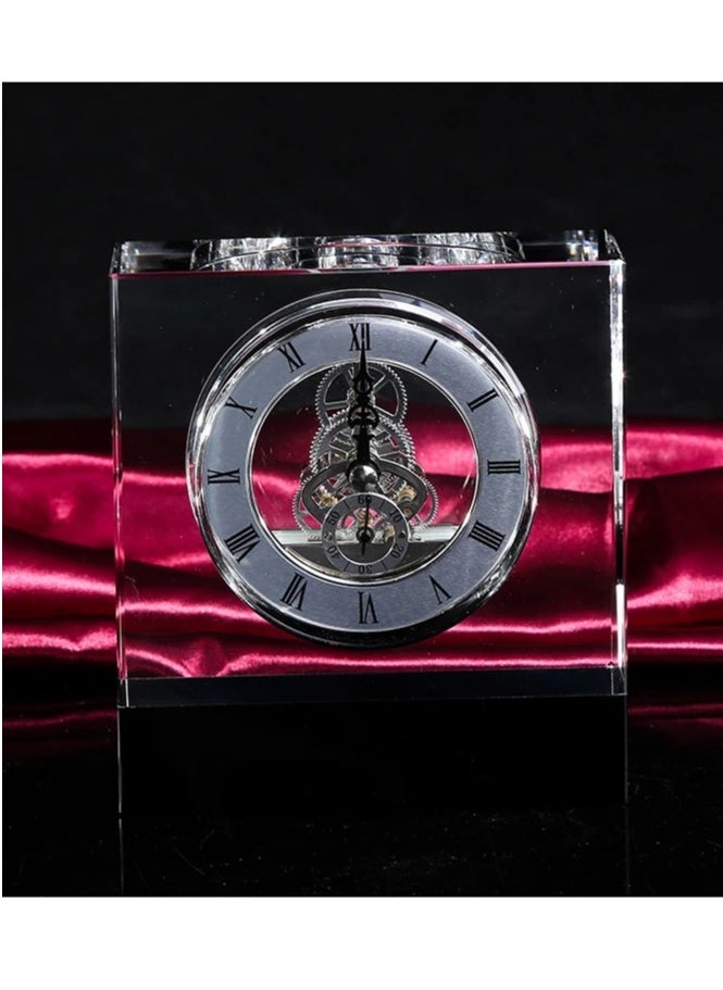 Transparent Mechanical Clock Crystal Personalized Shelf Timepiece Table clock Service Award Business Promotion And Wedding Present Crystal Clock Square Shape