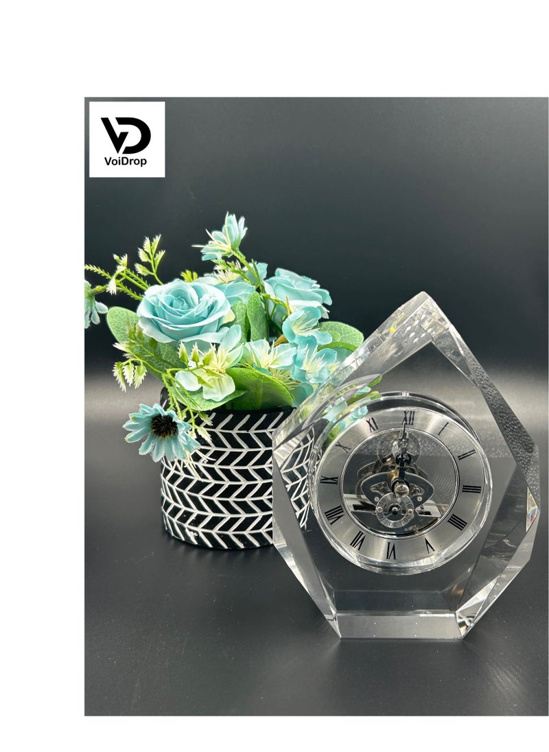 Transparent Mechanical Clock Crystal Personalized Shelf Timepiece Table Clock Service Award Business Promotion And Wedding Present Crystal Clock Triangle Shape