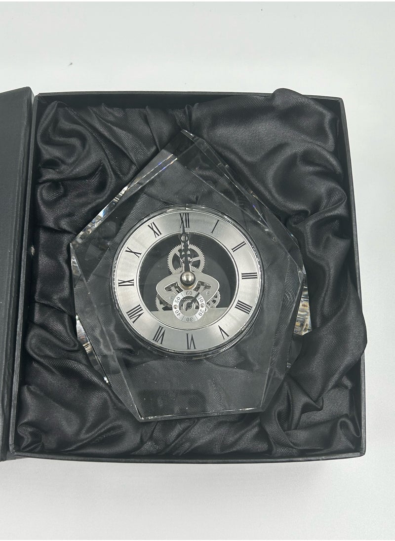 Transparent Mechanical Clock Crystal Personalized Shelf Timepiece Table Clock Service Award Business Promotion And Wedding Present Crystal Clock Triangle Shape