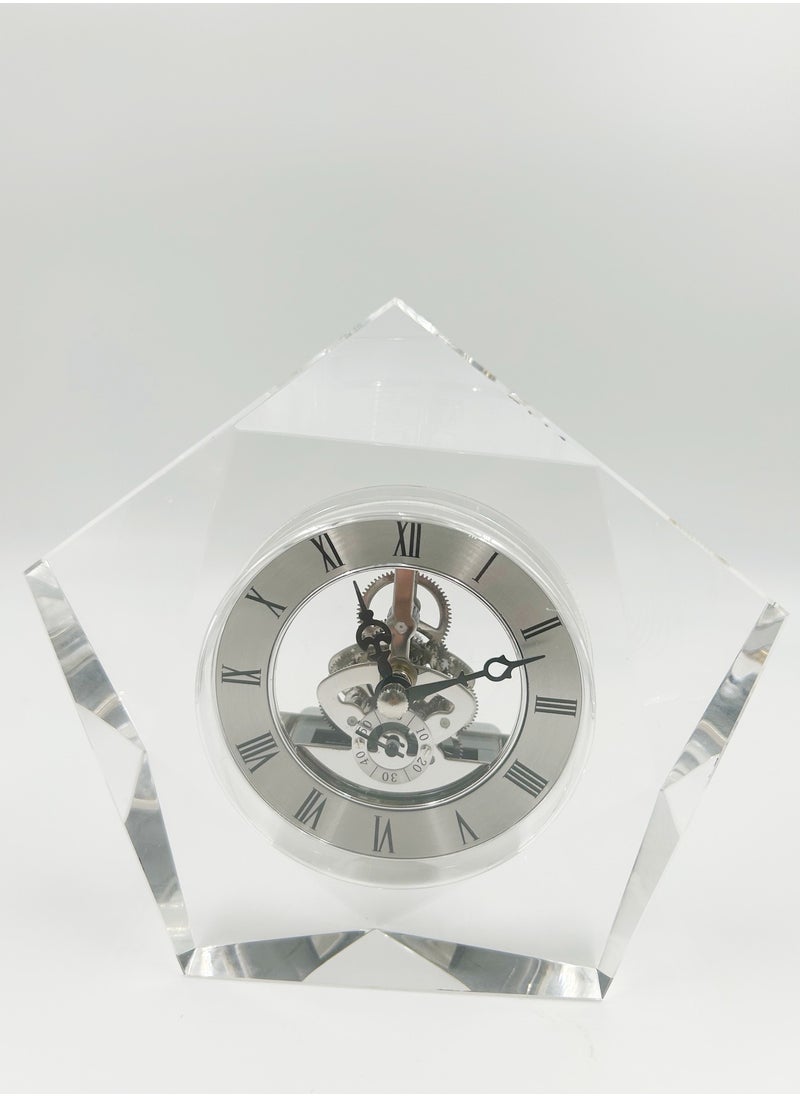 Transparent Mechanical Clock Crystal Personalized Shelf Timepiece Table Clock Service Award Wedding Present Crystal Clock